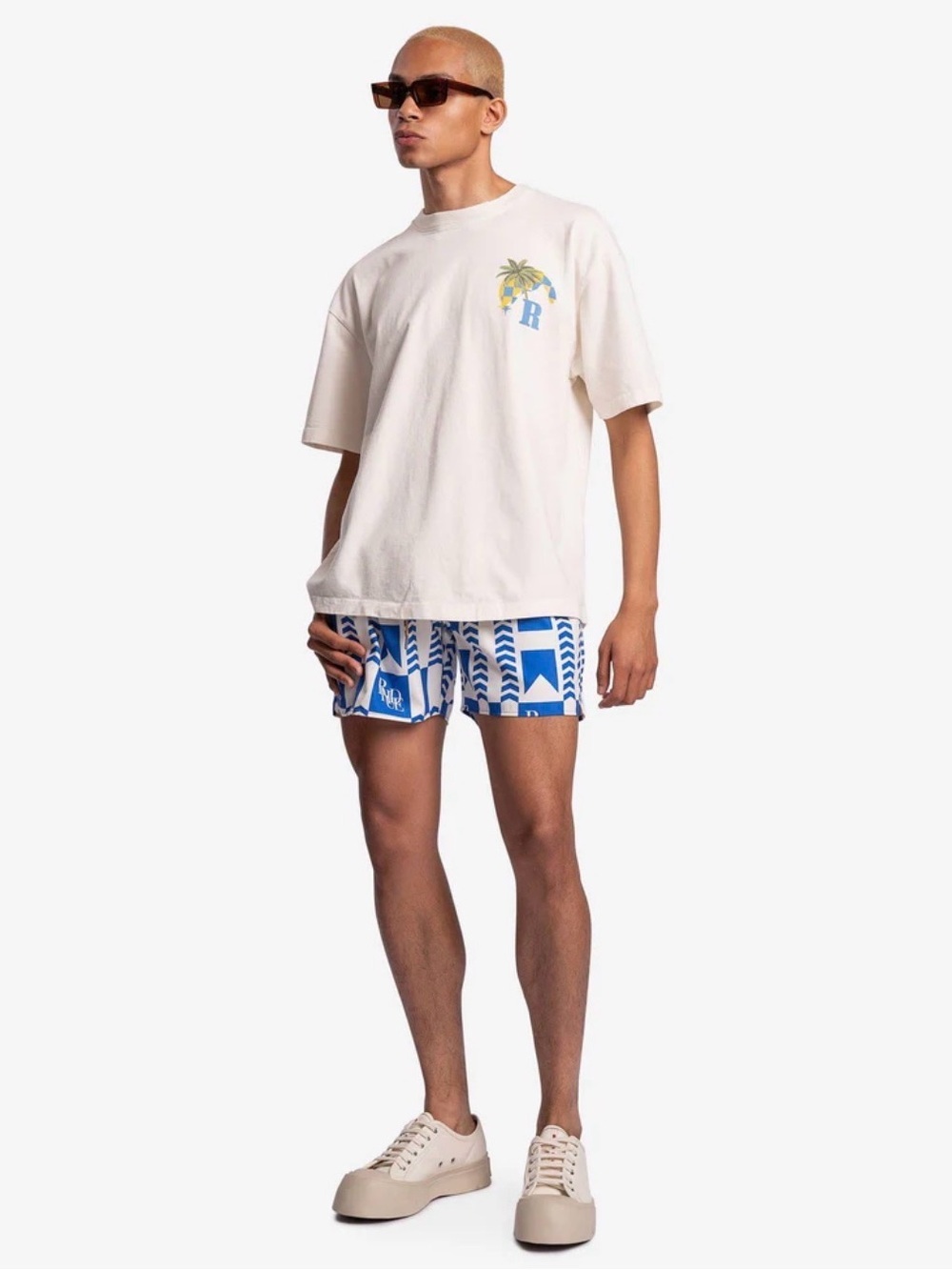RHUDE Blue Grasse Swim Trunks in Blue/White Men's Swim Shorts size M